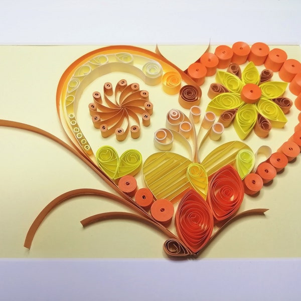 Quilling Herz 14x19 cm Bild, Papier Kunst 3D Papierart, Wanddeko, Tischdeko, Quilling Art, paperart