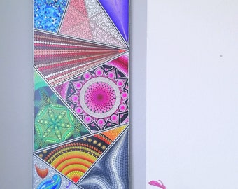 Diversidade e tolerância | Mandala pintada à mão em tela de 100 x 40 cm | Arte espiritual única para sua casa