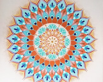 Mandala &quot;Riqueza&quot; pintada à mão em tela de 50 x 50 cm | &quot;Estou me desdobrando&quot; | Arte espiritual única para sua casa
