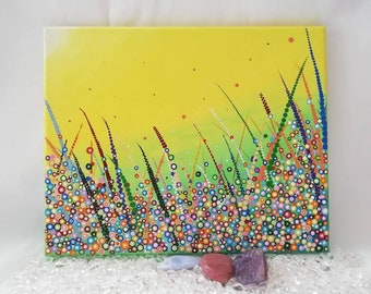 Pintura acrílica sobre tela, 24 x 30 cm, mural pintado à mão, prado de flores, decoração de parede, pintura acrílica