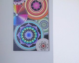 Mandalas pintadas à mão em tela de 70 x 40 cm | &quot;Eu sou diversidade e conexão&quot; | Arte espiritual única para sua casa