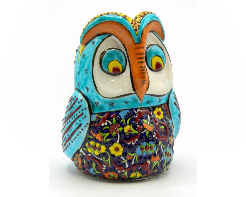 Iznik Tile 5.9/'/' Small Animal Object Garden Sculpture Ceramic Bird Handmade Veiled Owl Anatolian Hand Art