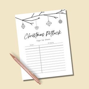 Christmas Potluck List Template, Black and White Christmas Pot Luck ...