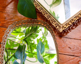 Vintage Gold Filigree Vanity Tray – Ornate Decorative Mirror