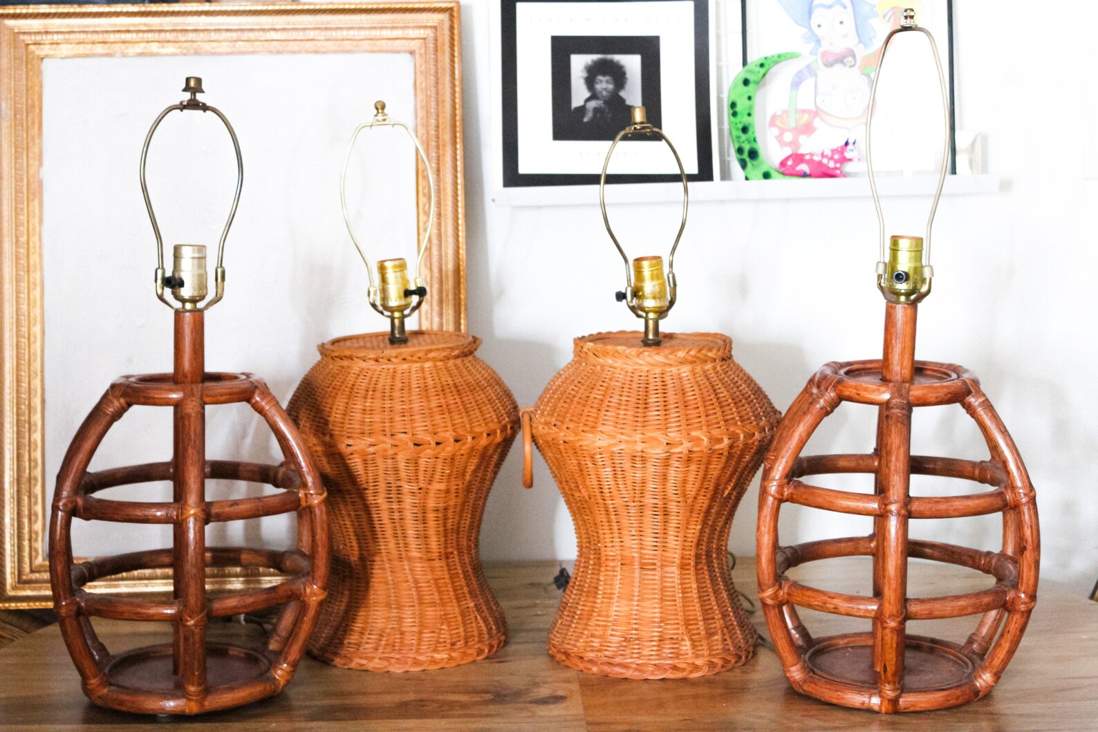 Vintage Wicker Lamp Base Accent Lamp Table Lamp Boho Neutral Etsy