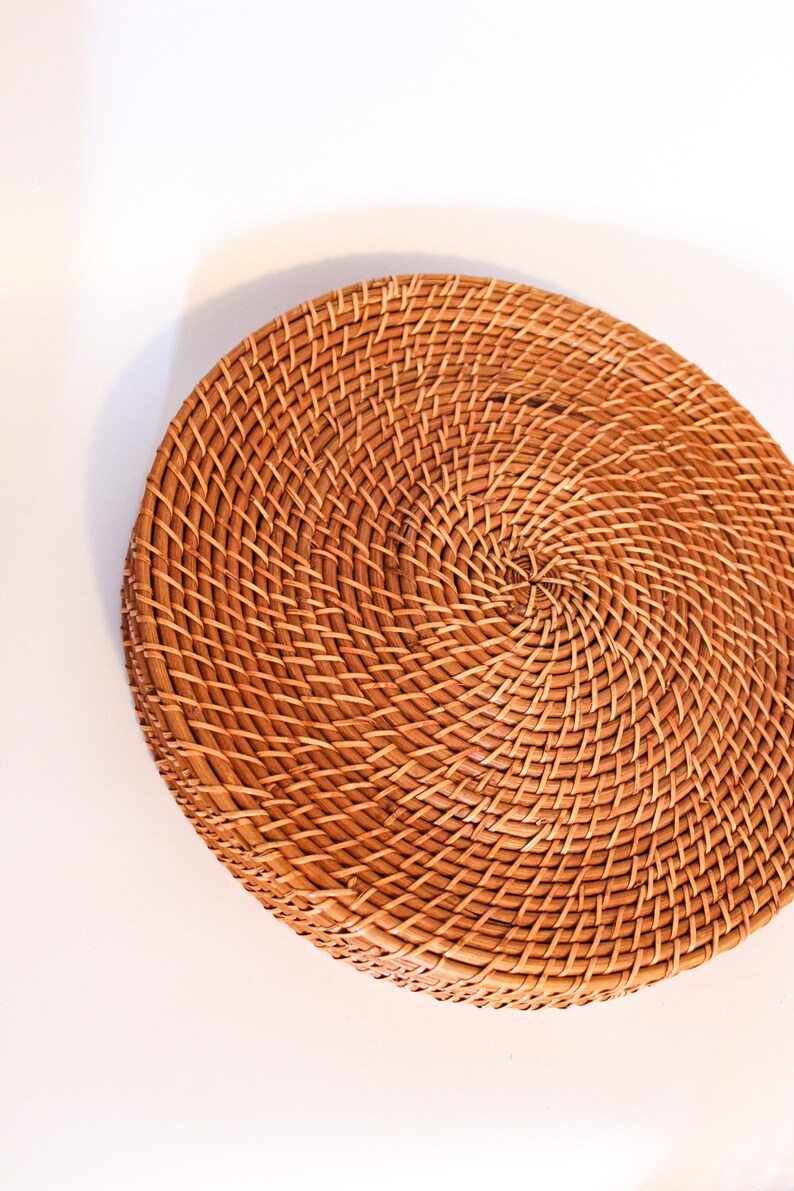 Vintage Wicker Serving Basket or Wall Hanging Brown Neutral Boho Woven Tray