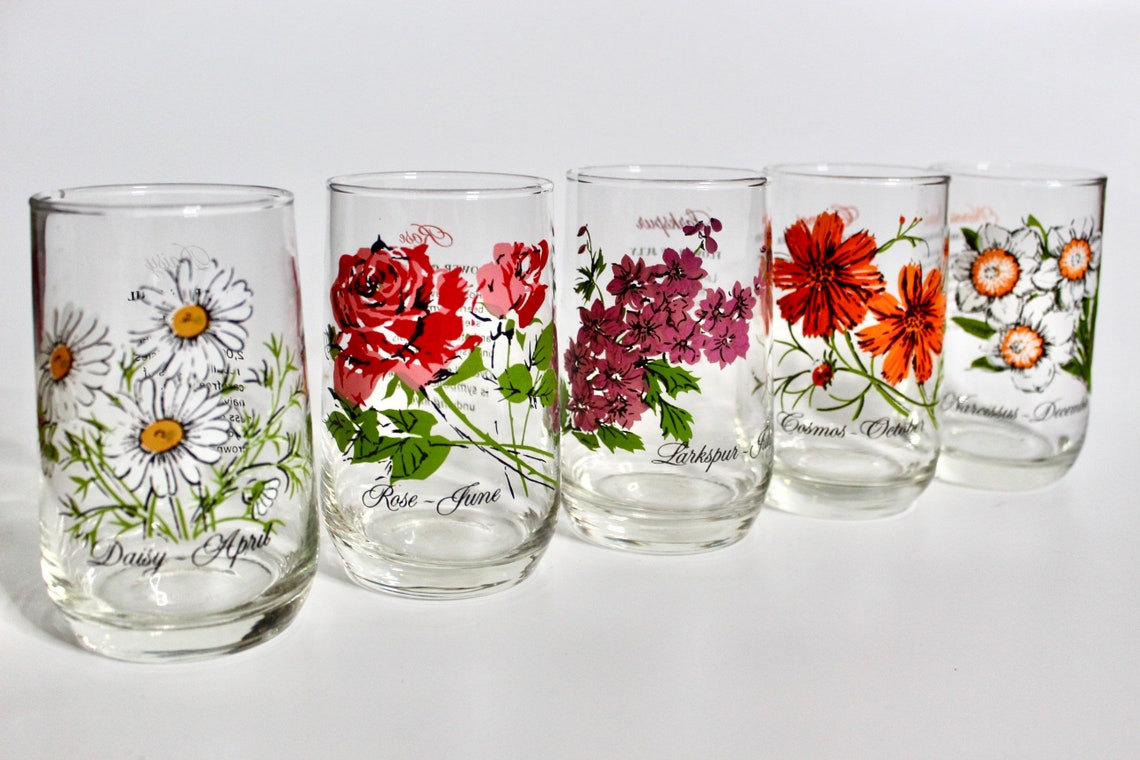 Vintage 12 oz Flower of the Month Drinking Glasses Brockway Etsy