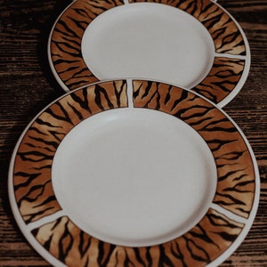 Vintage Animal Print Plates Sakura Majesticware Tribe Designed by Sue Zipkin Genuine Stoneware 90s