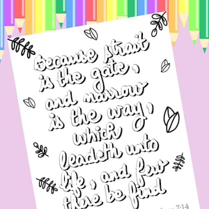 Bible Verse Coloring Page - Matthew 7:14 - KJV Scripture Coloring Page - Printable Coloring Page - A4 - PDF