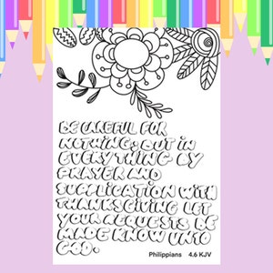 Bible Verse Coloring Page, Christian Coloring Sheet, Instant Download Coloring page, Philippians 4:6 KJV, PDF, A4