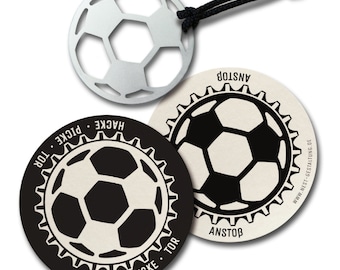 Football bottle opener • stainless steel • with 2 beer mats and recycled cotton cord, black • ANSTOß