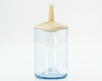 Blue recycled glass with a maple wooden lid