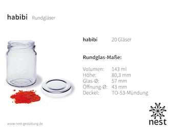 20 Gewürzgläser • für Gewürzregal habibi  •  Deckelfarbe silber • Volumen 143 ml