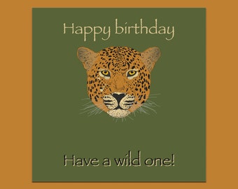 Leopard happy birthday card, handmade card, illustration card, friends birthday, birthday card for her, birthday card for him, leopard card