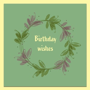 Cartão de aniversário com guirlanda floral verde, cartão de aniversário verde, cartão florido, cartão para ela, cartão inspirado na natureza, padrão de folha, cartão de aniversário
