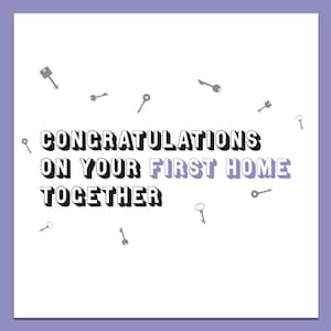 Eerste huiskaart, nieuwe huiskaart, housewarmingkaart, intrekkaart, eerste huis samen, gelukkig nieuw huis, eerste huis, eerste huis samen