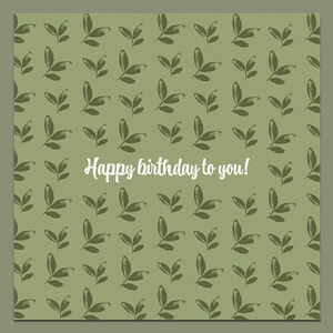 Feliz aniversário para você, cartão de aniversário com folhas, cartão com padrão de folha, cartão de aniversário verde, cartão de aniversário com folha verde, cartão inspirado na natureza