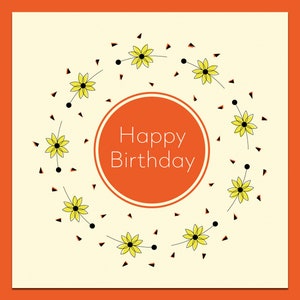 Verjaardagskaart, bloemverjaardagskaart, verjaardag van een vriend, verjaardagskaart voor haar, heldere verjaardagskaart, gele verjaardagskaart, gele kaart