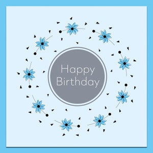 Blauwe verjaardagskaart, bloem verjaardagskaart, verjaardag vriend, verjaardagskaart voor haar, heldere verjaardagskaart, blauwe bloem verjaardagskaart, blauwe kaart