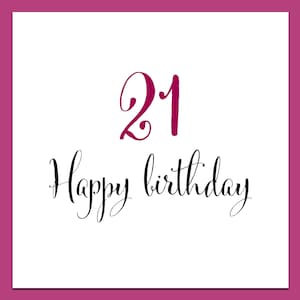 Biglietto di auguri per il 21° compleanno, compleanno di amici, compleanno, biglietto di auguri per lei, biglietto viola per il 21° compleanno, biglietto di auguri per il 21° compleanno, biglietto 21, biglietto rosa per il 21° compleanno, biglietto 21° compleanno