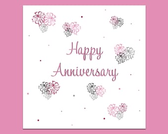 Floral Anniversary Card: Hearts Anniversary