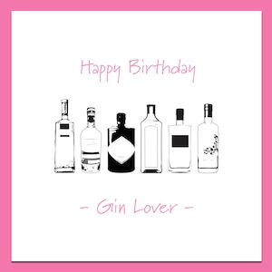 Biglietto di compleanno gin, gin lover card, illustrazione gin, compleanno amici, buon compleanno, design della scheda gin, biglietto di compleanno per lei, biglietto per lui