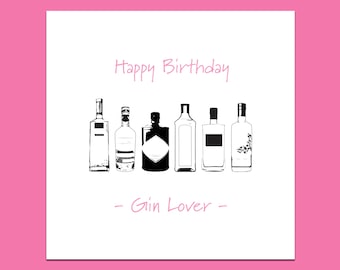 Tarjeta de cumpleaños para amantes de la ginebra: diseño ilustrado