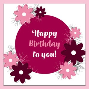 Happy birthday card, flower birthday card, friend birthday, birthday card for her, pink birthday card, birthday card, pink flowers card