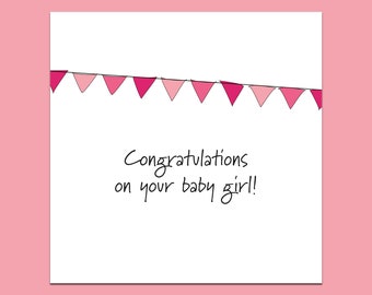 Welcome new baby girl, It's a girl card, baby girl card, new baby, baby shower, expecting card, pink baby card, pink baby shower card