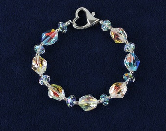 Cosmic Rock Swarovski Crystal Bracelet in Clear AB w/ Solid Sterling Silver Heart Clasp by BorkasJewels