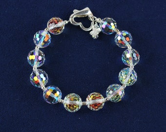 Caviar Swarovski Crystal Bracelet w/ Solid Sterling Silver Heart Clasp by BorkasJewels