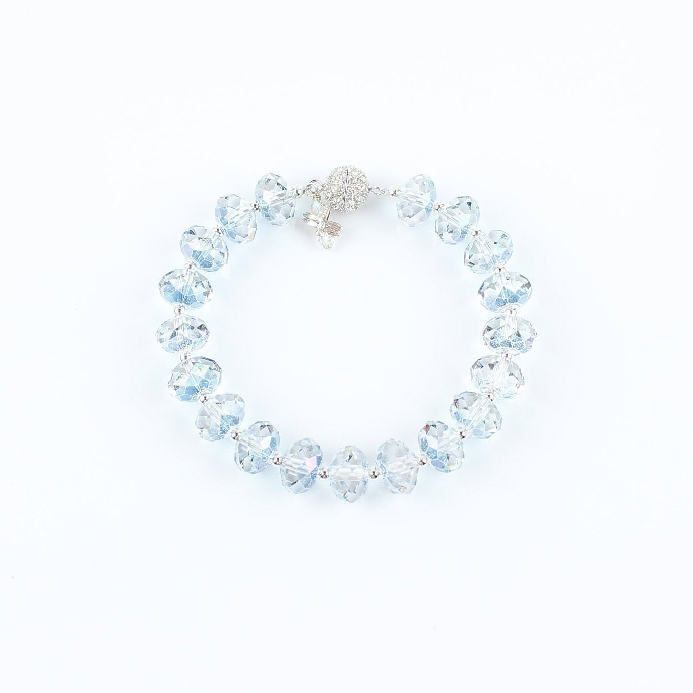 B7104 Swarovski Elements Crystal Ball  Chain Rhodium Plated Bracelet   Cerijewelry