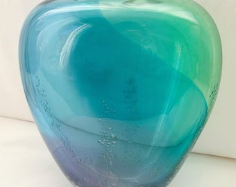 2000年製バズ・ブロジェットの巨大アートガラス花瓶 オーシャンバブル 12インチ