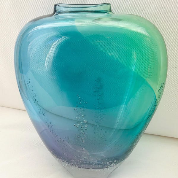 Massive 2000 Buzz Blodgett Art Glass Vase Ocean Bubbles 12”