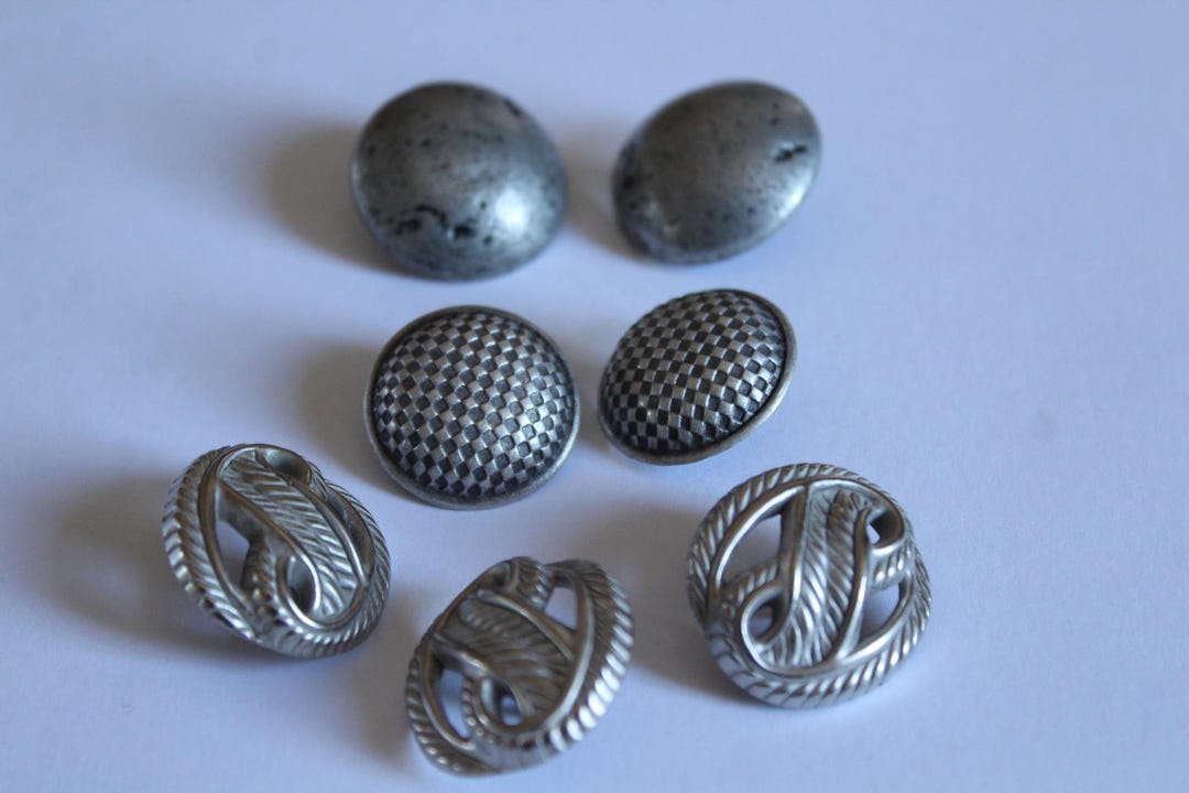 7 Large Buttons With Embossed Metal Buttons Antique Silver - Etsy