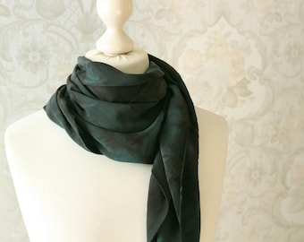 Bufanda de seda, verde sinfonía/oscuro, regalo para la abuela.