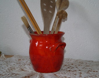 Clay pot for cooking spoon red ceramic poppy seed tableware