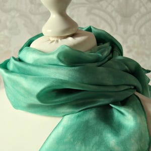 Scarf made of silk fantasy in green silk scarf handmade unique