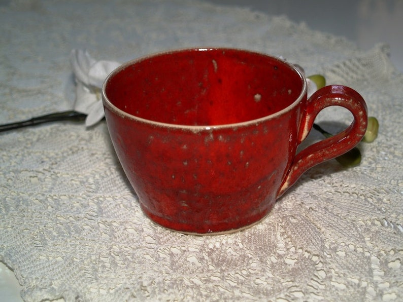 Tasse rote Keramik getöpfert Mohn Kaffeetasse Teetasse Bild 1