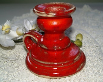 Candle holder made of ceramic poppy red Pottery