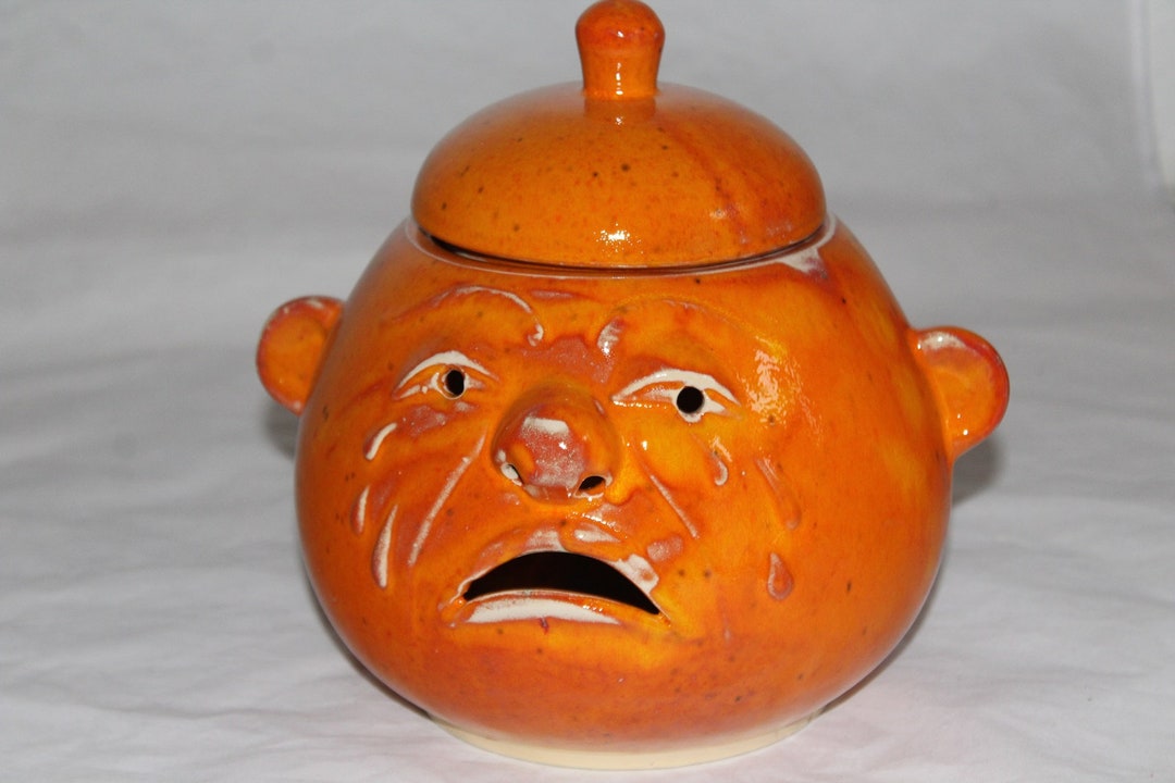 Großer Zwiebeltopf mit Gesicht Keramik orange getöpfert Etsy.de