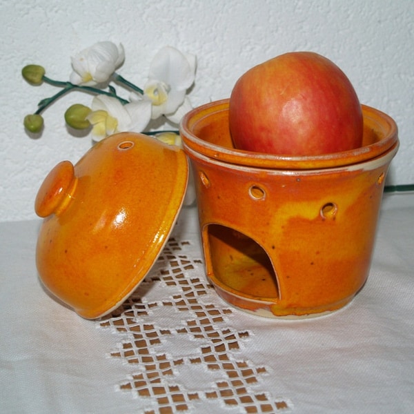 Apfelbräter in orange Keramik 3-teilig getöpfert