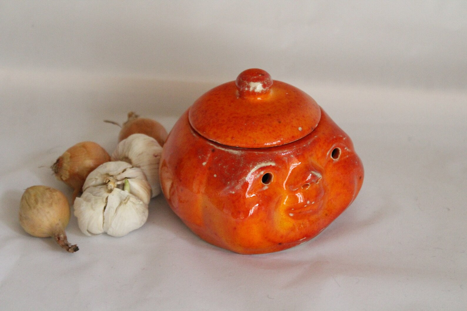 Ceramic garlic pot onion pot orange face stock pot handmade Etsy