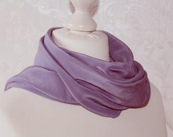 Silk scarf, purple scarf, neckerchief, hand-painted silk