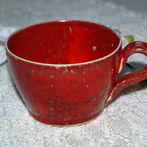 Tasse rote Keramik getöpfert Mohn Kaffeetasse Teetasse Bild 2