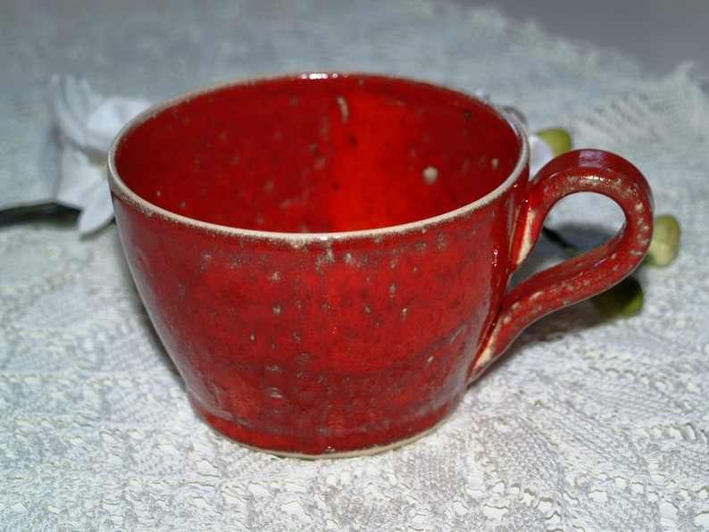 Tasse rote Keramik getöpfert Mohn Kaffeetasse Teetasse Bild 2