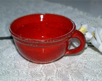 Tasse flach Kaffeetasse Teetasse getöpfert rot