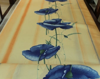 Decorative fabric poppies blue curtain fabric sold by the meter