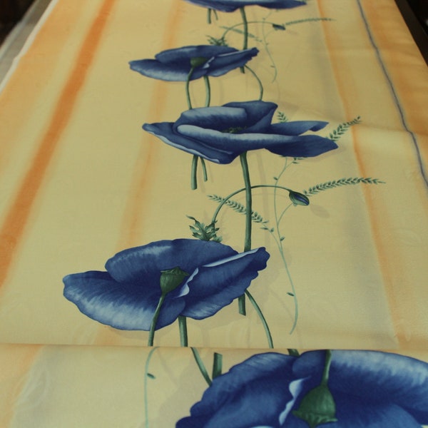 Tissu décoratif coquelicots tissu pour rideaux bleu vendu au mètre