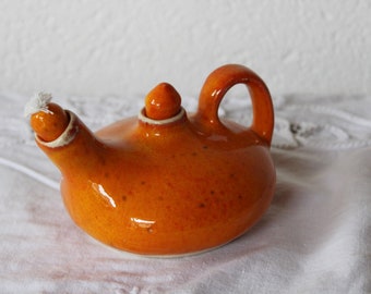 small oil lamp scent lamp potted orange ceramic handmade